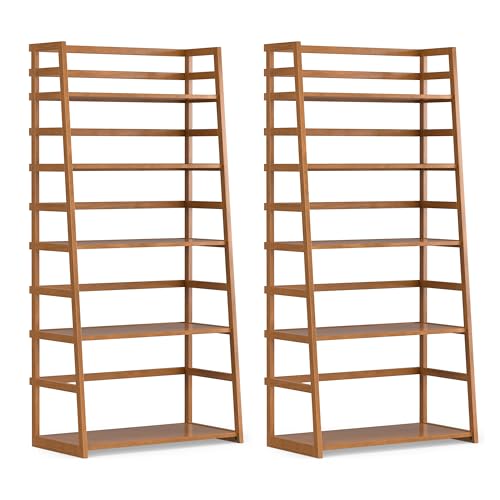 Image of SIMPLIHOME Acadian 30 inch Wide Ladder Bookcase in Light Brown (Set of 2)