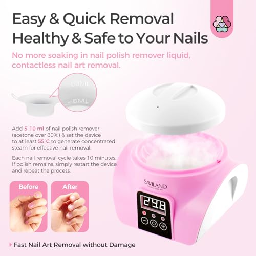 Image of Saviland Essentials Nail Polish Remover Machine: Nail Soaking Bowl & Acetone Nail Polish Remover Gel Nail Remover Machine with Nail Soak off Bowl Soaker Tech Acrylic Nail Remover Steam Salon Home DIY