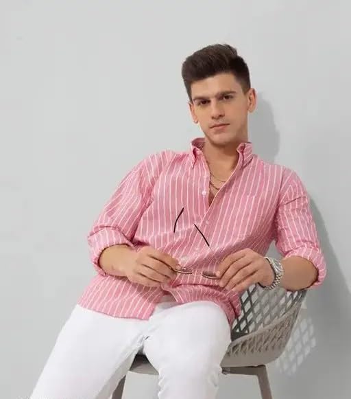 Image of Mahima Ethnic Centre's Men's Striped Casual Shirt Regular Fit Long Sleeve Cotton Blend