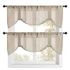 Home Queen Semi Sheer Burlap Tie Up Valances Super Soft Farmhouse Kitchen Window Treatment for Bedroom and Living Room 2 Pack W54 X L20 Inches Taupe