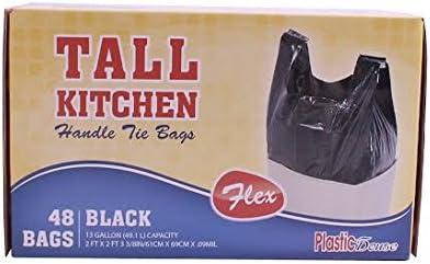 HANDLE TIE FLEX BLACK TALL KITCHEN TRASH BAGS, 13 GALLON, 48 CT