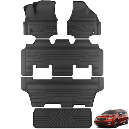 KARPAL Floor Mats for 2017-2025 2026 Chrysler Pacifica 7-Seats (Not for Hybrid) All Weather TPE Floor Liner Car Mat Accessories Front & 2nd & 3rd Row & Cargo Liner