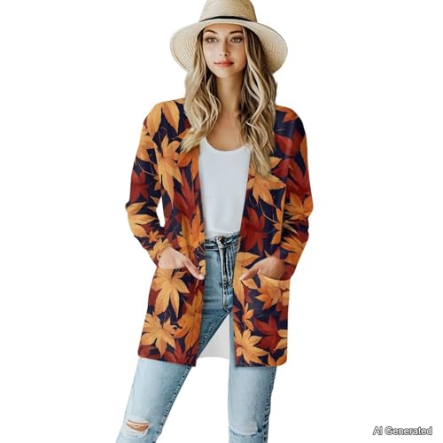 Image of Women's Lightweight Cardigans with Pockets Trendy Long Sleeve Open Front Cardigan Casual Tops Jackets Fall Oufits S-2XL