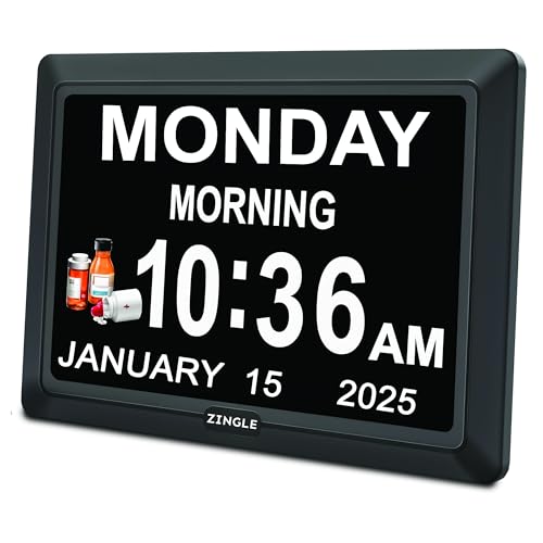 Zingle Large 10-inch Wifi Dementia Clock Digital Calendar Alarm Clock HD Screen with Remote Control, Large Letters Clear Display Date Alarm, Wall Calendar with Photo Frame Function for Elderly Kids