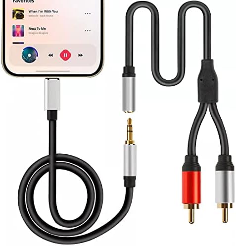 2-in-1 audio cable--iOS port to 3.5mm plug Cable and Female 3.5mm aux-in to RCA Stereo Extension Adapter Cord Compatible with iPhone/iPod/iPad to Headphone, Car, Speaker, Amplifier, Home theater etc.