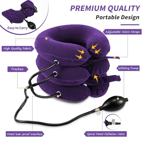 Jaximy Neck Stretcher for Neck Pain, Neck Traction Device, Cervical Traction Device, Adjustable Cervical Neck Traction Device & Inflatable Neck Brace, Neck Decompression for Home Use(Purple) - Thumbnail 7