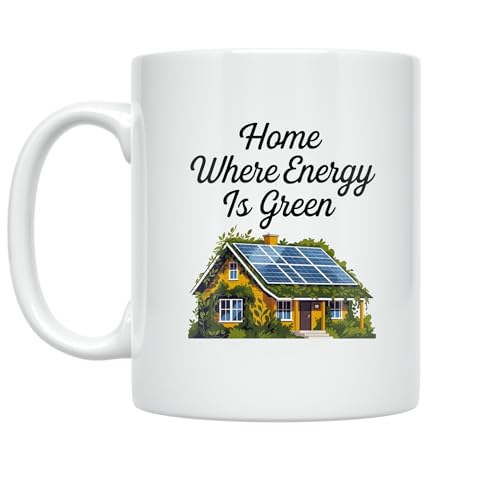 Eco-Conscious Coffee Mug - Home Where Energy Is Green Design - 11 oz White Ceramic - Sustainable Living Style
