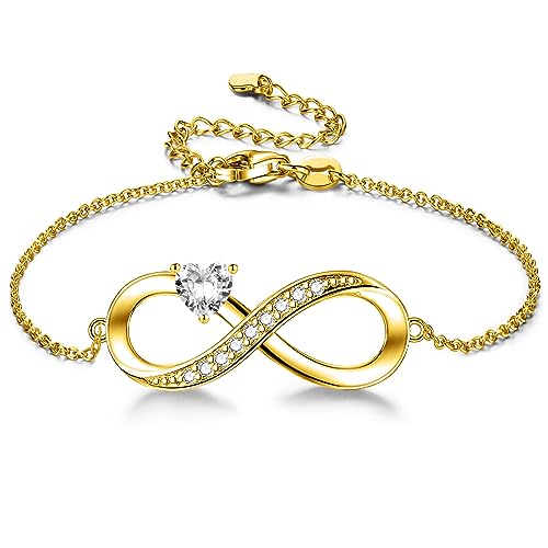 Image of ADVIOK Infinity Bracelet for Women, Gold Plated Bracelet with AAA Heart Cubic Zirconia Jewellery Gifts for Mum Girls Friend Girlfriend Friendship
