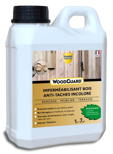 Guard Industrie - WoodGuard - Imperméabilisant Antitache pour Bois - Protection contre l’Eau, l’Huile, les Taches - Biodégradable, Sans Odeur, Fabrication Française - Bidon - 1 L - Traite 7m2 Cover