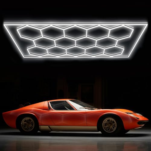 GNIUBBDB Sechseckige LED-Garagenleuchten 6500 K Waben-LED-Decke Breitere Lichtröhre Sechseckige Ringleuchten Für Autopflege Werkstatt Büro Fitnessstudio Friseur (14 HEX)