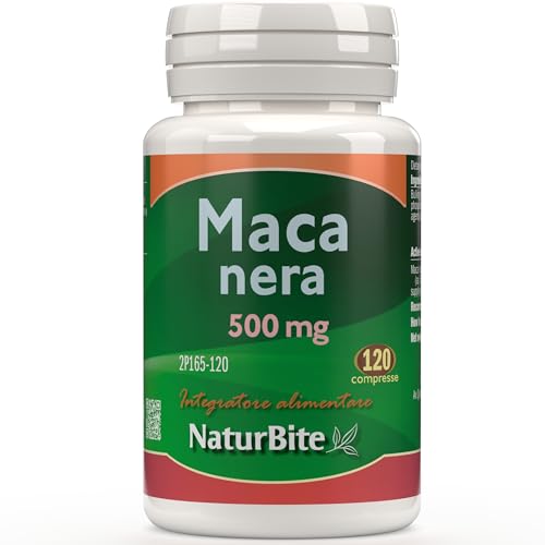Maca Nera 500 mg, 120 compresse, NaturBite. Estratto di radice di Maca Nera altamente concentrato, favorisce la resistenza e fornisce energia.