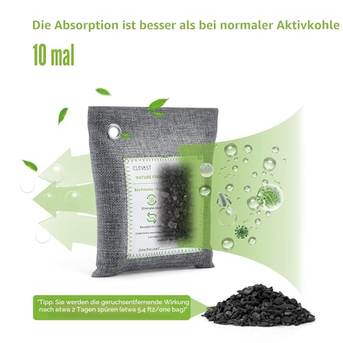 CLEVAST Luftreinigungsbeutel aus Bambuskohle (50g*12+200g*2), aktivierter natürlicher Geruchsabsorber, Desodorierer und Feuchtigkeitsbeseitiger,Luftreiniger für Schrank, Schuh, Auto Lufterfrischer