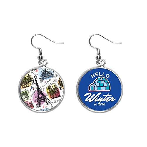 Pendientes de Torre Eiffel en acuarela joyas colgantes de invierno francesas para mujer
