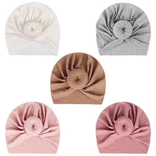 Image of DRESHOW BQUBO Baby Turban Hats Turban Bun Knot Baby Infant Beanie Baby Girl Soft Cute Toddler Cap