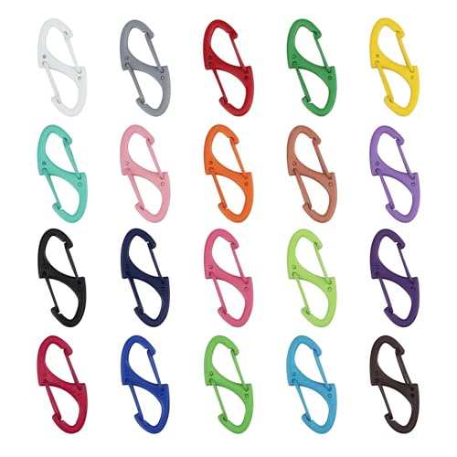 SWATOM 20PCS S Double Sided Mini Carabiner Clip Small Dual Wire Gate Carabiners Keychain Clasp Snap Hooks Tiny Key Clips EDC Accessories for Outdoor Camping Fishing Hiking (Mix Colors 20P)