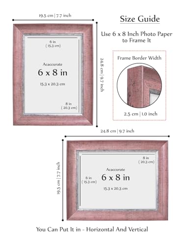 Image of GOLDEN PEACOCK 6x8 Inch Photo Frame - Antique Rose Pink & Silver Finish | Vintage Decorative Tabletop & Wall Hanging Picture Frame for Home Decor & Gifting
