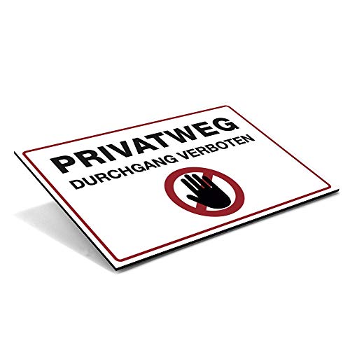 Schild PRIVATWEG - DURCHGANG VERBOTEN mit Warnsymbol – Hinweisschild für Privatgrundstücke – Alu-Verbund Warnschild (300 x 200 x 4 mm | Weiß)