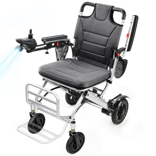 33lb Ultra Lightweight Electric Wheelchairs for Adults - 20 Mile Range & 360W Dual Motor, 330lb Capacity, 2s Instant Foldable Motorized Wheelchair with Removable Battery, Airplane Approved(Grey)