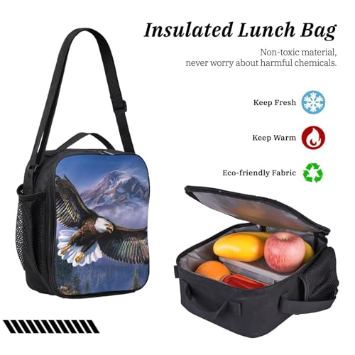 Sac à dos imprimé aigle avec boîte à déjeuner et trousse scolaire Noir - 6