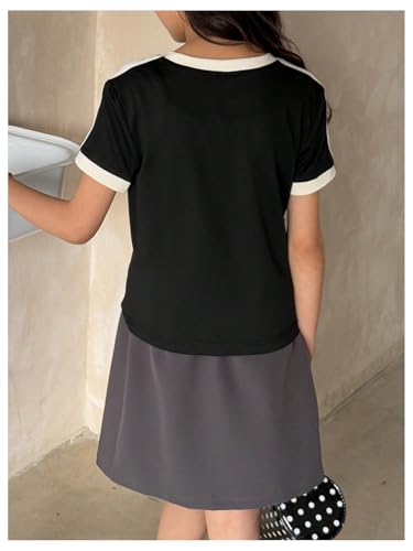 Verdusa Girl's Bow Print T Shirt Round Neck Short Sleeve Summer Going Out Tops3