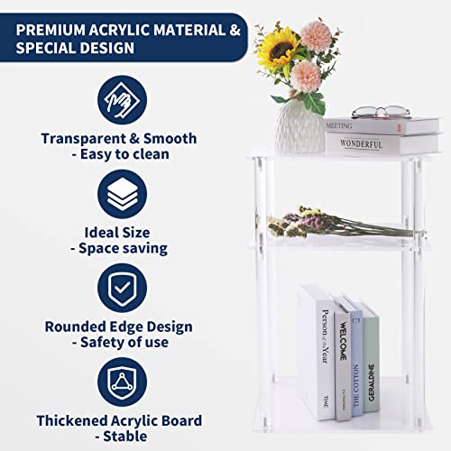 Craftforce Clear Acrylic Side Table, 3-Tier Acrylic End Table For Living Room, 15.4 L X 11.8" W X 23.4" H Acrylic Nightstand Bedside Table For Bedroom, Multifunctional Modern Design Home Accent Table #TOP4