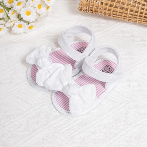 Image of Miamooi Infant Baby Girls Boys Sandals Summer Bowknot Crib Shoes Toddler Pu Leather Flower Soft Rubber Sole Dress Flats First Walker Shoes