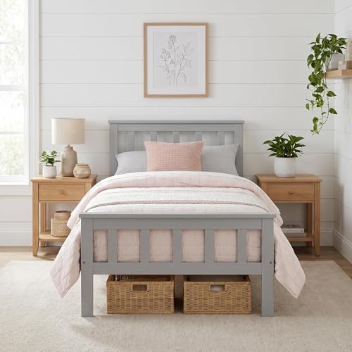 Image of Panana New Single Bed for Kids 3FT Solid Pine Wood Bed, Classic Type Bedroom Furniture, Grey, 90 * 190cm