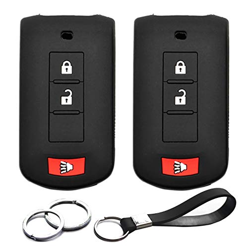 INFIPAR 2pcs Compatible with Mitsubishi Smart 3 Buttons Silicone FOB Key Case Cover Protector Keyless Remote Holder for Mitsubishi Lancer Mirage Montero Outlander Sport