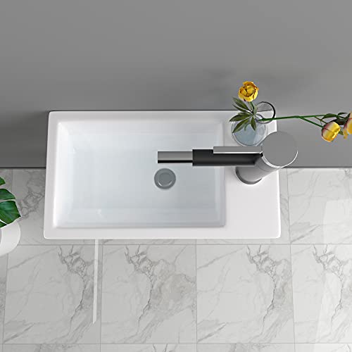 Floating Bathroom Sink Wall Mounted - Lofeyo Modern Bathroom Vessel Sink Corner Mounted White Ceramic Porcelain Mini Small Rectangular Rustic Bath Cloakroom Sink, Right Hand #TOP4