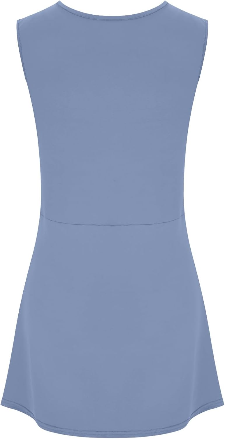 Womens Tennis Dress Mini Sleeveless Crew Neck Side Slit Athletic Romper Dresses Build in Shorts Workout Golf Outfits - Image 6