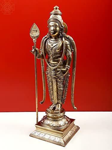 Exotic India 26" Superfine Karttikeya (Murugan) | Bronze Masterpiece | Handmade - Bronze #TOP1