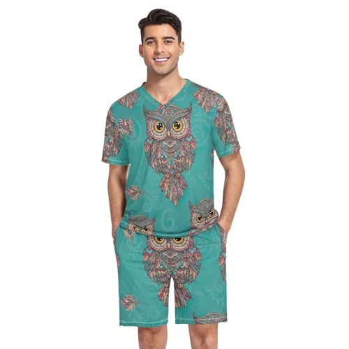 RPLIFE Ensemble de pyjama à manches courtes pour homme Motif hibou Mandala, Mandala Chouette, L