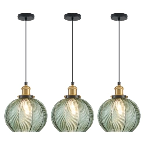 ZRPSSGE Vintage Green Glass Pendant Lights 3-Pack Kitchen Island Fixture