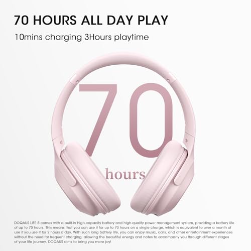 DOQAUS Słuchawki Bluetooth Nauszne, Bezprzewodowe Słuchawki Bluetooth 5.3 z 70-Godzinnym Czasem Odtwarzania, 3 Tryby EQ, Składane Słuchawki Hifi Stereo Wireless z Mikrofonem, (różowy)