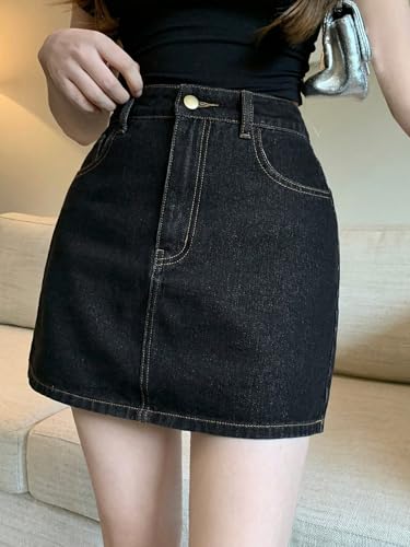 Image of Lymio Skirts for Women | Denim Mini Skirt | High Waisted Light Blue Jean Skirts for Women | Casual Short Pencil Skirt with Pockets | Slim Fit Stretch Denim Bottoms (LWHP-62-63)