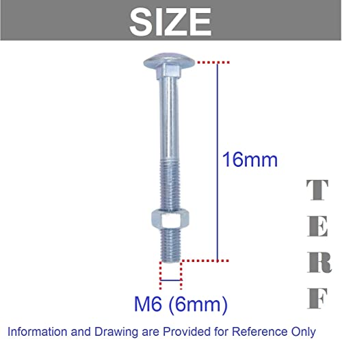 TERF® M6 X 16mm Cup Square Carriage Bolt and Nut M6 (6mm) X 16mm Coach Bolts with Hexagon Nuts - Pack of 20 - Image 3