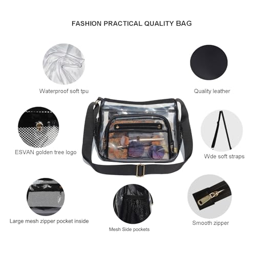 ESVAN Clear Crossbody Bag,Large Shoulder Bag For Stadium Events,Stadium Approved Clear Purses for Women with Adjustable Strap3