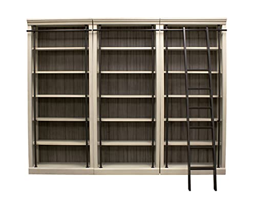 Martin Furniture Fully Assembled 8\' Tall Bookcase Wall with Ladder, Storage Organizer, Aged Chateau White - Thumbnail 2