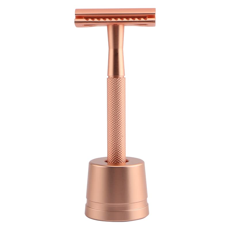 Safety Razor for Men and Women with Razor Stand,All Double Edge Razor Blades Lady Razor Eco-Friendly Zero Waste Beauty Environmentally,Rose gold