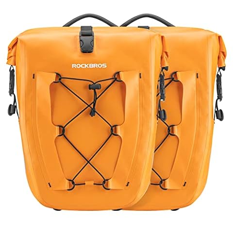 ROCKBROS Sakwa Rowerowa do Bagażnika, Duża Pojemność 25L-32L, 100% Wodoodporna, Odblaskowa, Trwała, Uniwersalna, z Regulowaną klamrą, Tylna Sakwa z Uchwytem do Przenoszenia, Wielokolorowy