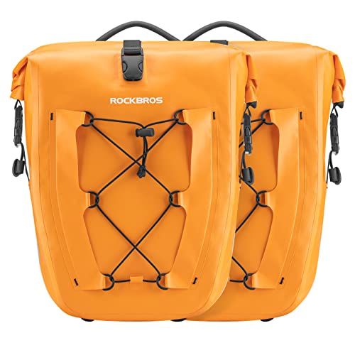 ROCKBROS Sakwa Rowerowa do Bagażnika, Duża Pojemność 25L-32L, 100% Wodoodporna, Odblaskowa, Trwała, Uniwersalna, z Regulowaną klamrą, Tylna Sakwa z Uchwytem do Przenoszenia, Wielokolorowy