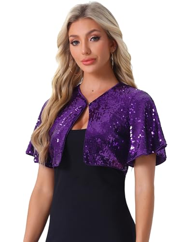 Image of Allegra K Sequin Bolero for Women's Sparkly Crop Glitter Formal Shrug for Evening Dresses