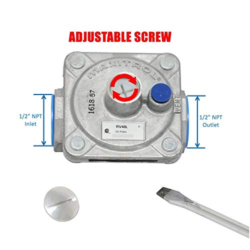 Maxitrol RV48L Liquid Propane Pressure Regulator, 1/2" FPT Thread, 3/4" In and Out Opening, 1/2 PSIG In, 5"-12" WC Out