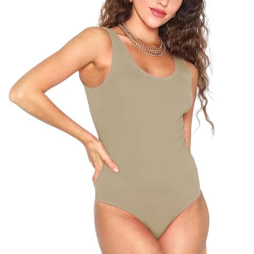 Image of Prime fashions Women's Ladies Racer Back Sleeveless Muscle Stretch Vest Top Leotard Bodysuit (Cream, M-L)