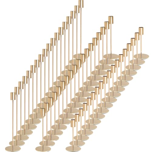 KDJFIIH Gold Candlestick Holders Set of 54, Bulk Decorative Metal Candelabra Fits 0.8 Inch Taper Candles, Gold Taper Candle Stands for Wedding Home Party Table Decor