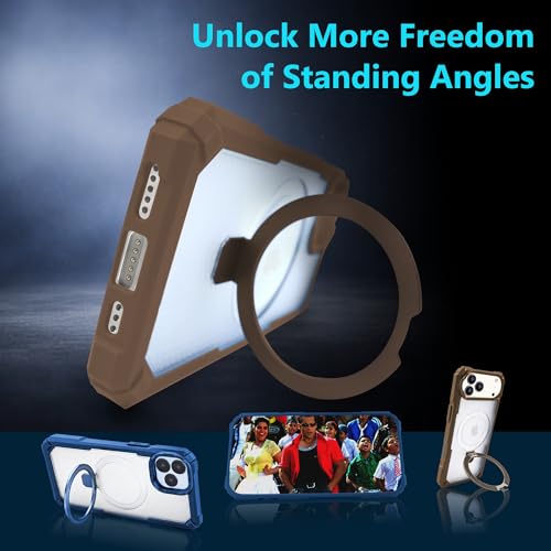 Image of AIBEX Transparent Back Cover Compatible for iPhone 17 Pro Max| Mag-Saf Magnetic Ring Kickstand | Shockproof Dual Layer Military Grade Drop Protection Armor Case| Wireless Charging Support - Brown
