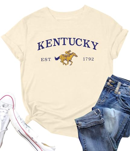 Horse Racing Shirt Womens Kentucky Race Weekend T-Shirt Cute Horse Lover Tee Tops Apricot