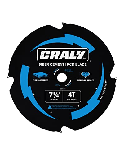 Craly 7-1/4 Inch 4 Teeth Hardie Fiber Cement Circular Saw Blade, 5/8 Inch Arbor, Thin Kerf, Black Ice Coating, Diamond Knockout, Professional Polycrystalline Diamond Tipped (Pcd) Blade For Laminate Flooring(C0704Fc) #TOP29