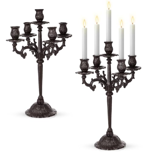 Mumufy 2 Pcs 5 Arm Black Candelabra 16.7 Tall Cast