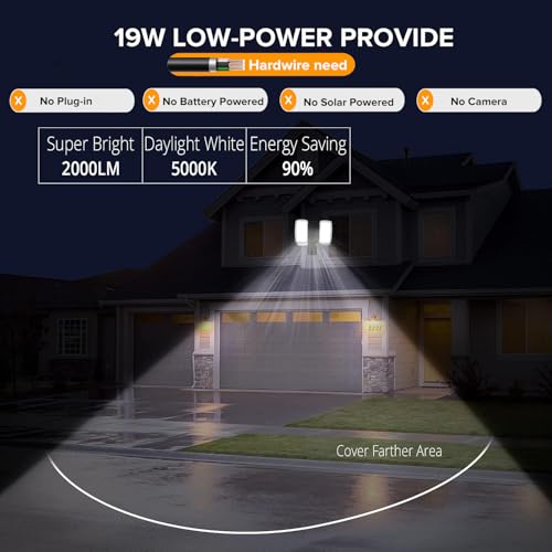 UME 19W LED Flood Light Motion Sensor Outdoor, 2 Adjustable Head, 2000LM, 5000K, IP65 Waterproof, Dusk to Dawn Security Light with Photocell for Exterior,Outside,Garage,House(Black) by UME - Image 2